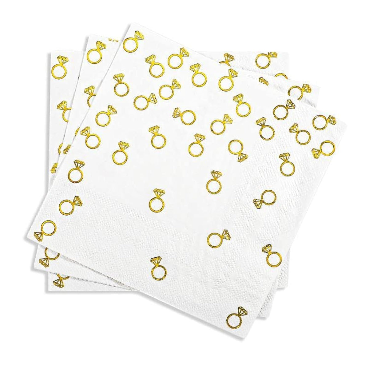 100 Pack 6.3X6.3 Inch Gold Diamond Ring Napkins - 2-Ply Cocktail Napkins Bar Napkins Disposable Party Napkins Paper Napkins Dinner For Bridal Shower Engagement Party Party Decor Valentines Day