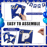 Blue & Gold Birthday Decor Happy Birthday Banner & Cartoon Backdrop for Kids
