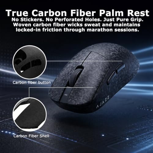 Ajazz Aj199 Wireless Gaming Mouse, Carbon Fiber Shell, Tri-Mode 2.4G/Bluetooth/Usb-C, 58G Ultra-Lightweight, Paw3311 Sensor Up To 24000 Dpi, 500Mah Battery For Pc/Mac/Game/Travel, Black