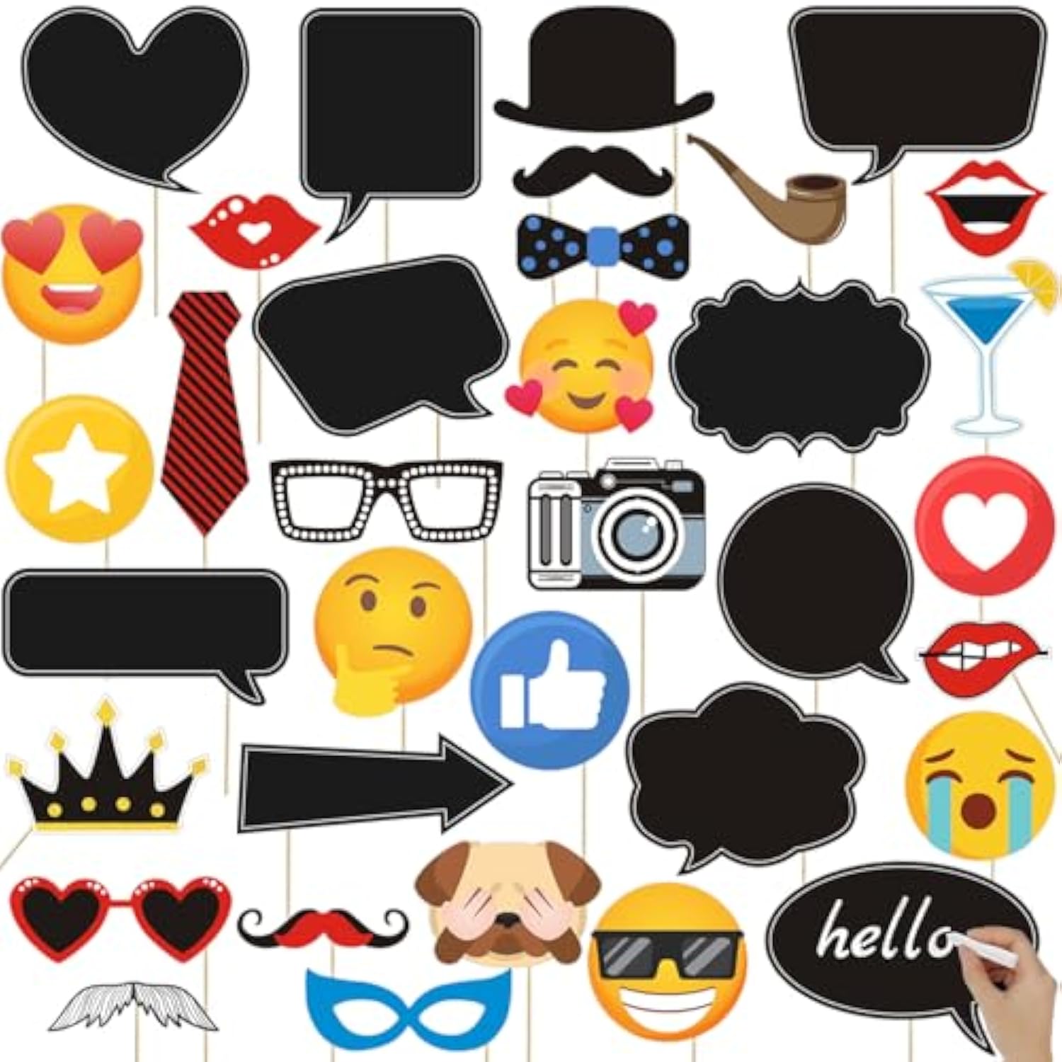 35Pcs Insta-Themed Social Media Party Selfie Photo Booth Props With Emoji & Speech Bubble Diy Photo Props For Birthday, Graduation, Festivals, Anniversary, Wedding Event Decoration Party Supplies