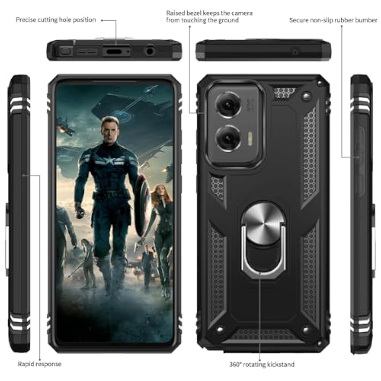 For Motorola Moto G-Stylus-5G 2024 Case [Not Fit G 5G 2024]: With Glass Screen Protector Camera Lens Protector, Heavy Duty Shockproof Phone Cover Funda Para Ring Stand Moto G Stylus 2024, Black