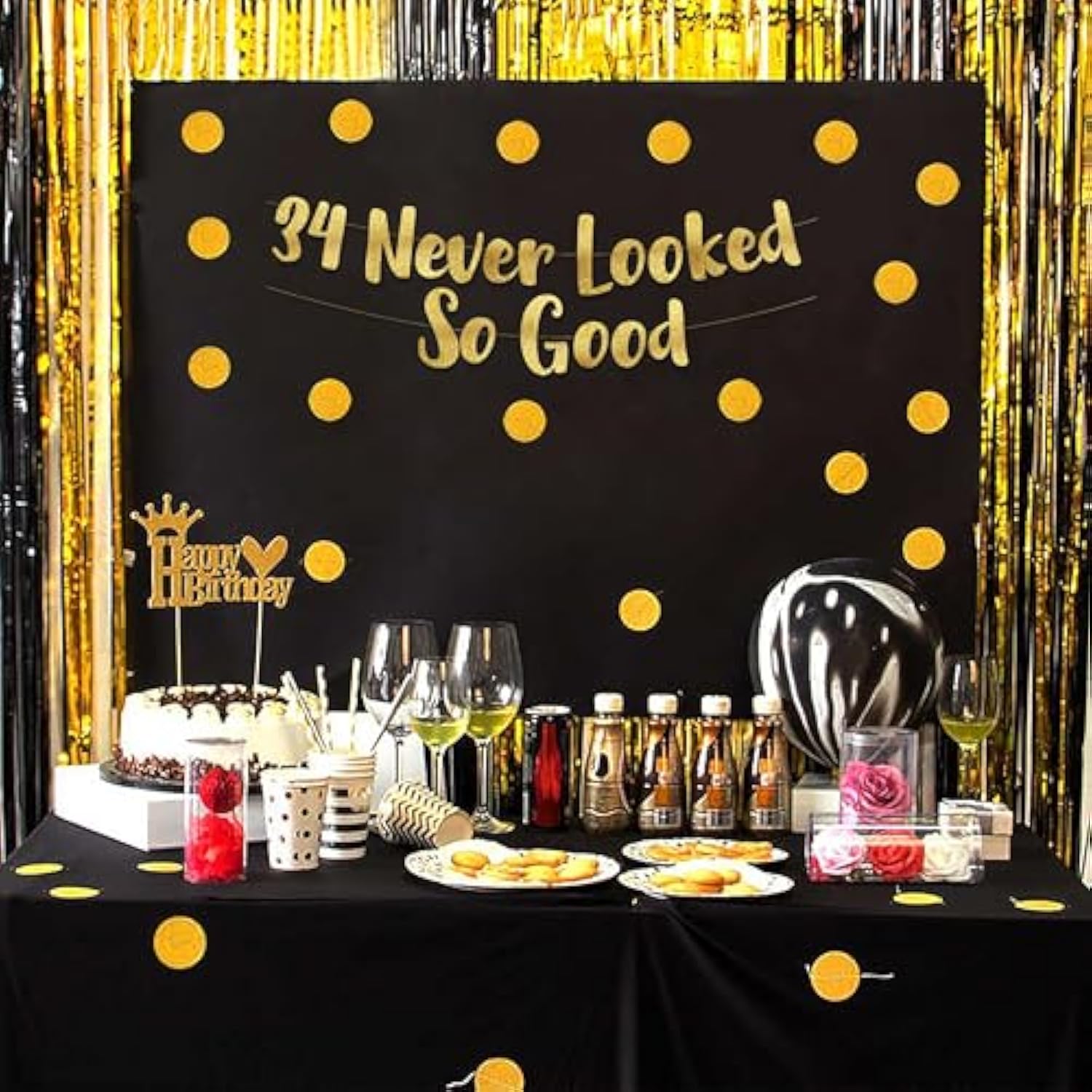 34 Never Looked So Good Gold Glitter Banner - 34Th Anniversary And Birthday Party Decorations