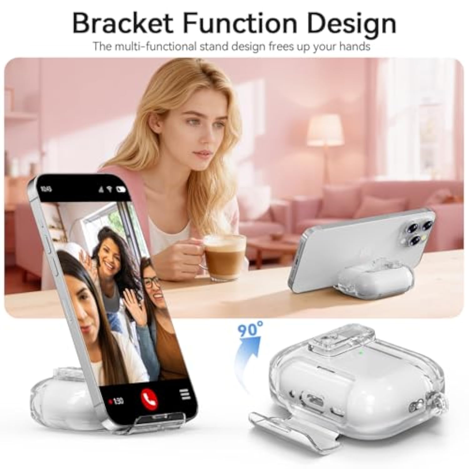 Clear AirPods Pro 3 Case with Secure Lock and Phone Stand, Compatible with 2025 Model