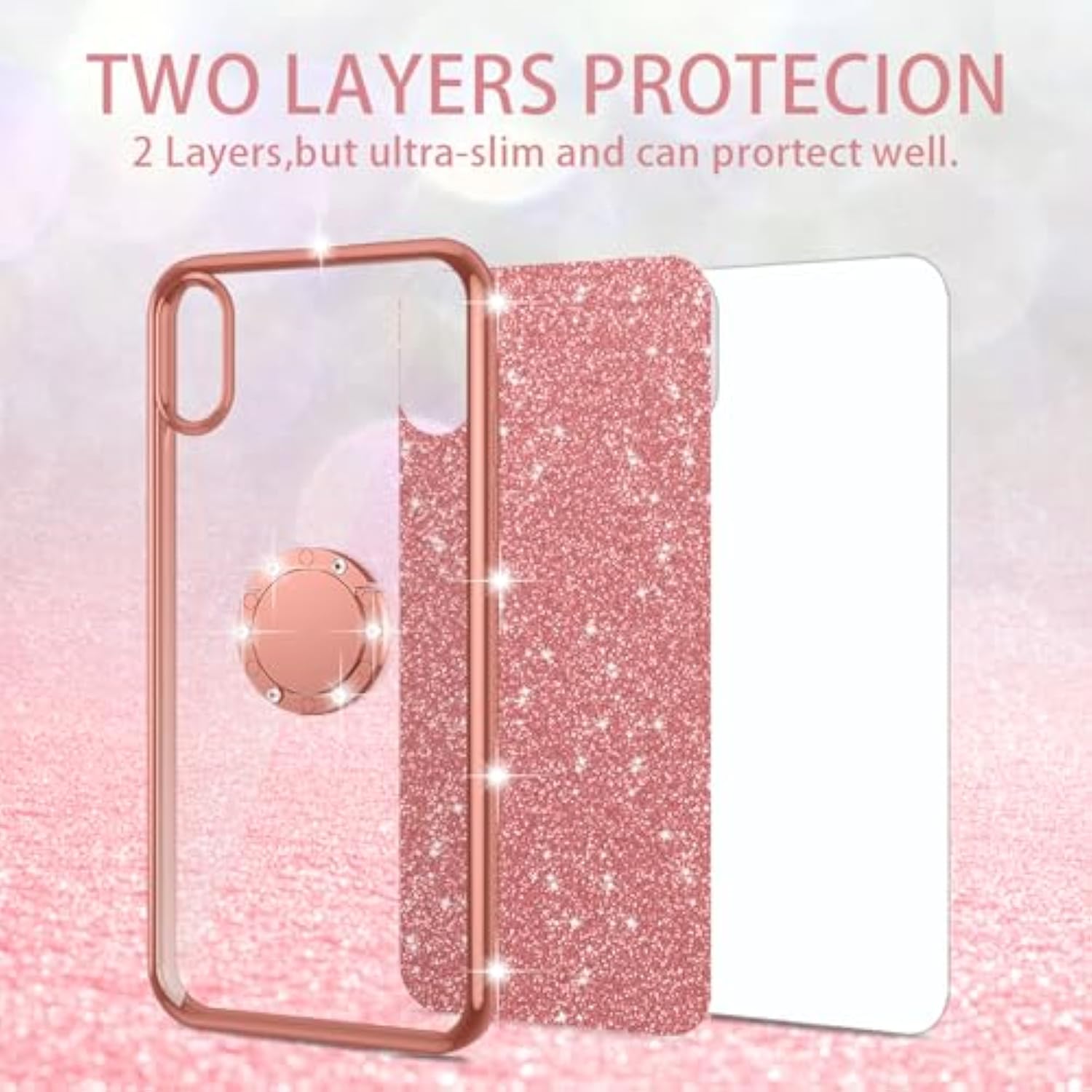 For 6.7-Inch Motorola Moto Edge 5G 2025 Phone Case Girls Women Cute Glitter Luxury Soft Silicone Clear Case With Ring Stand Strap Lanyard Shockproof Protection Cover - Rose Gold