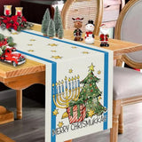 Merry Chrismukkah Table Runner Menorah Star Of David Jewish Christmas Tree Chanukah Xmas Festival Home Kitchen Dining Table Decoration 13X72 Inch