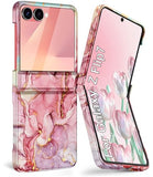 For Samsung Galaxy Z Flip 7 Case,Built In Front Screen Protector,Gold Glitter Marble Pattern Hard Pc Slim Shockproof Full Body Drop Protective Case For Galaxy Z Flip 7 5G (2025), Rose Gold