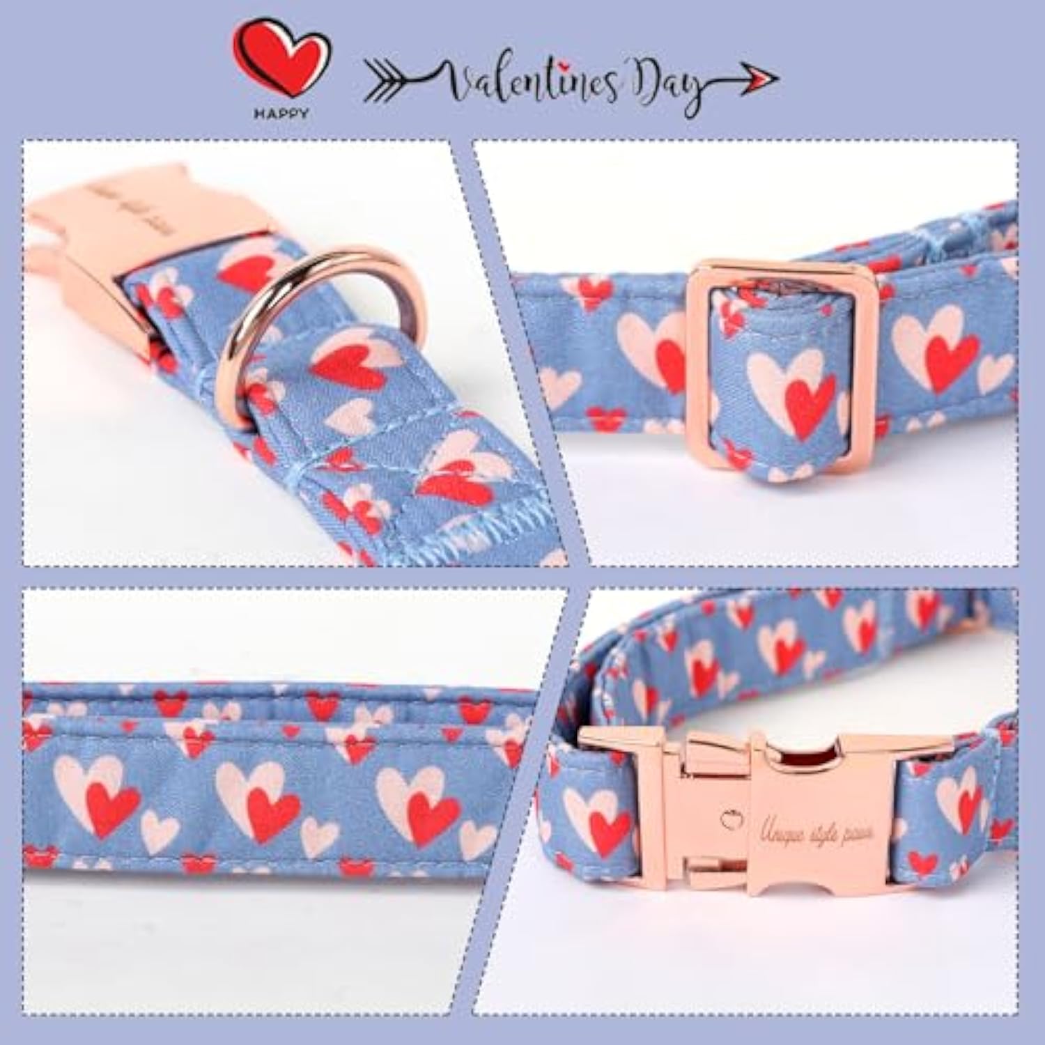 Valentine'S Day Dog Collar Metal Buckle Collar Blue Pink Love Heart Gift For Small Medium Large Boys Girls Dogs Wedding