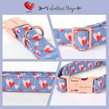 Valentine'S Day Dog Collar Metal Buckle Collar Blue Pink Love Heart Gift For Small Medium Large Boys Girls Dogs Wedding
