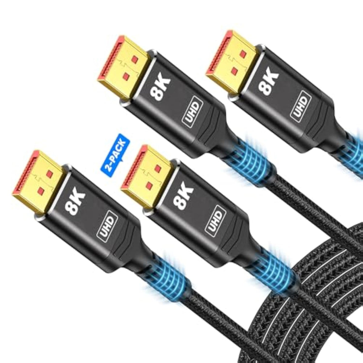 2 Pack Vesa Certified 1.4 8K Displayport Cable 10Ft, Dp Cable (8K@60Hz, 4K@144