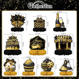 Happy Birthday Decorations Set - Black and Gold Birthday Themed Honeycomb Centerpiece, Table Decoration for Women Men Black and Gold Party Decorations