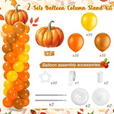 2 Sets Thanksgiving Balloon Column Stand Kit Pumpkin Maple Leaf Orange Yellow Balloons