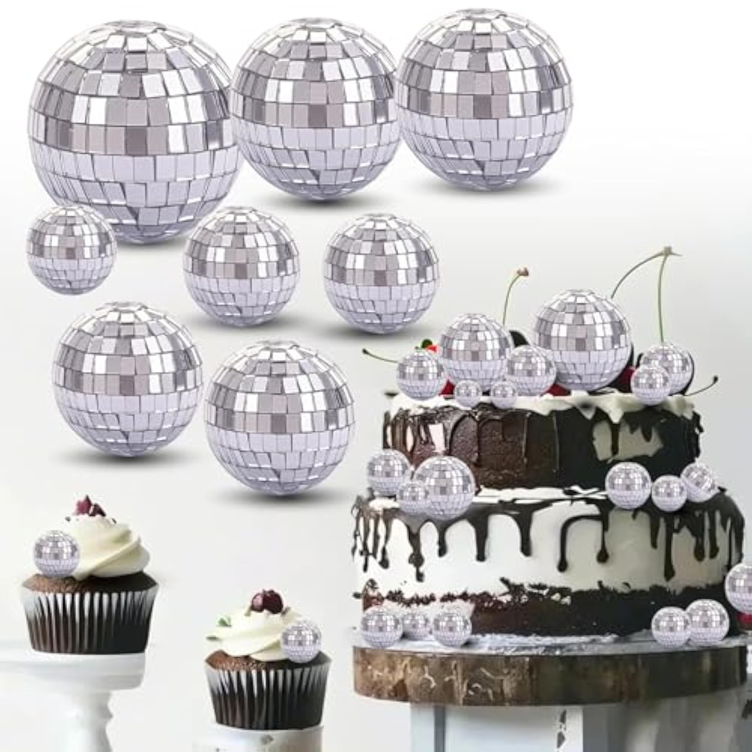10Pcs Disco Ball Cake Toppers, Happy Birthday Cake Topper Set, 1970S Disco Ball Cake Picks For Cupcakes & Cakes, Fun 70S Disco Party Decorations & Retro Party Supplies