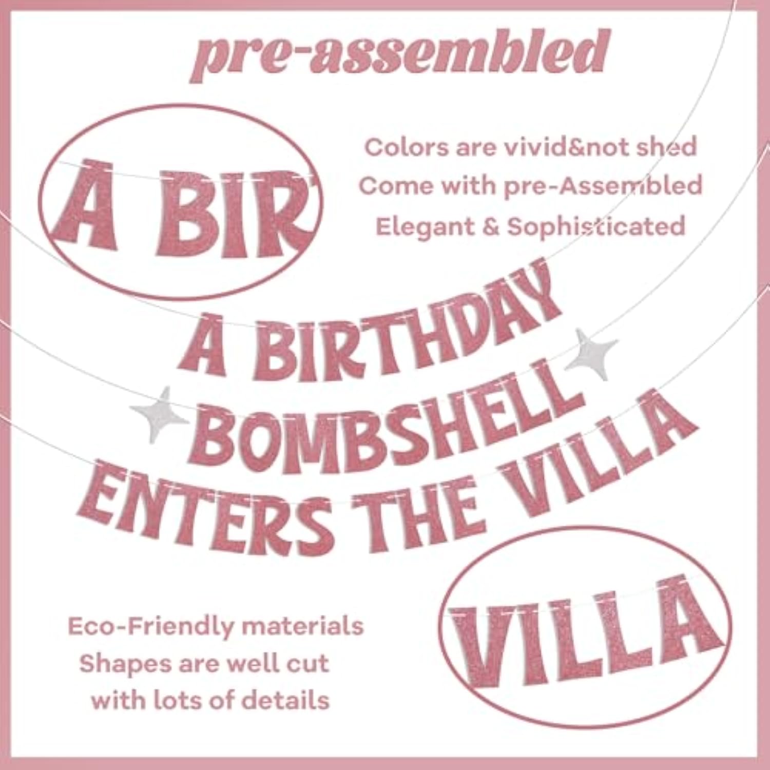 Birthday Bombshell Enters the Villa Banner Rose Gold Love Island Party Decor