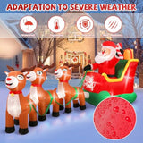 Christmas Inflatables, 12 Ft Santa Claus On Sleigh With Three Reindeer, Blow Up Inflatables With Built-In Leds, Candy Ca