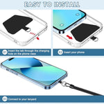 Phone Tether, 2Pcs Phone Lanyard Tether With 4*Patch And 1*Carabiner For Outdoor Hiking Cycling Climbing Skiing Compatible For Iphone Samsung Pixel Most Smartphones(Black+Clear)
