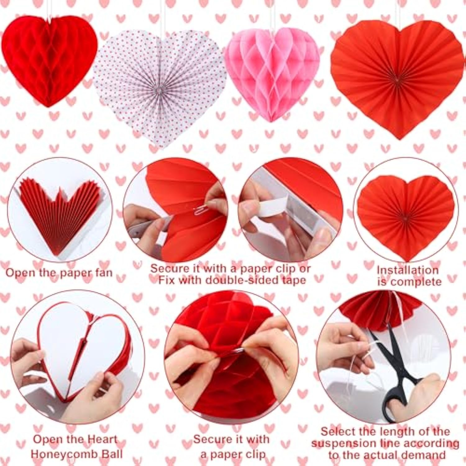 Valentine'S Day Party Decorations Kit Heart Hanging Paper Fans Banner Red Pink Honeycomb Balls Pompoms With Ribbon For Valentines Day Wedding Anniversary Bridal Shower Party Decor