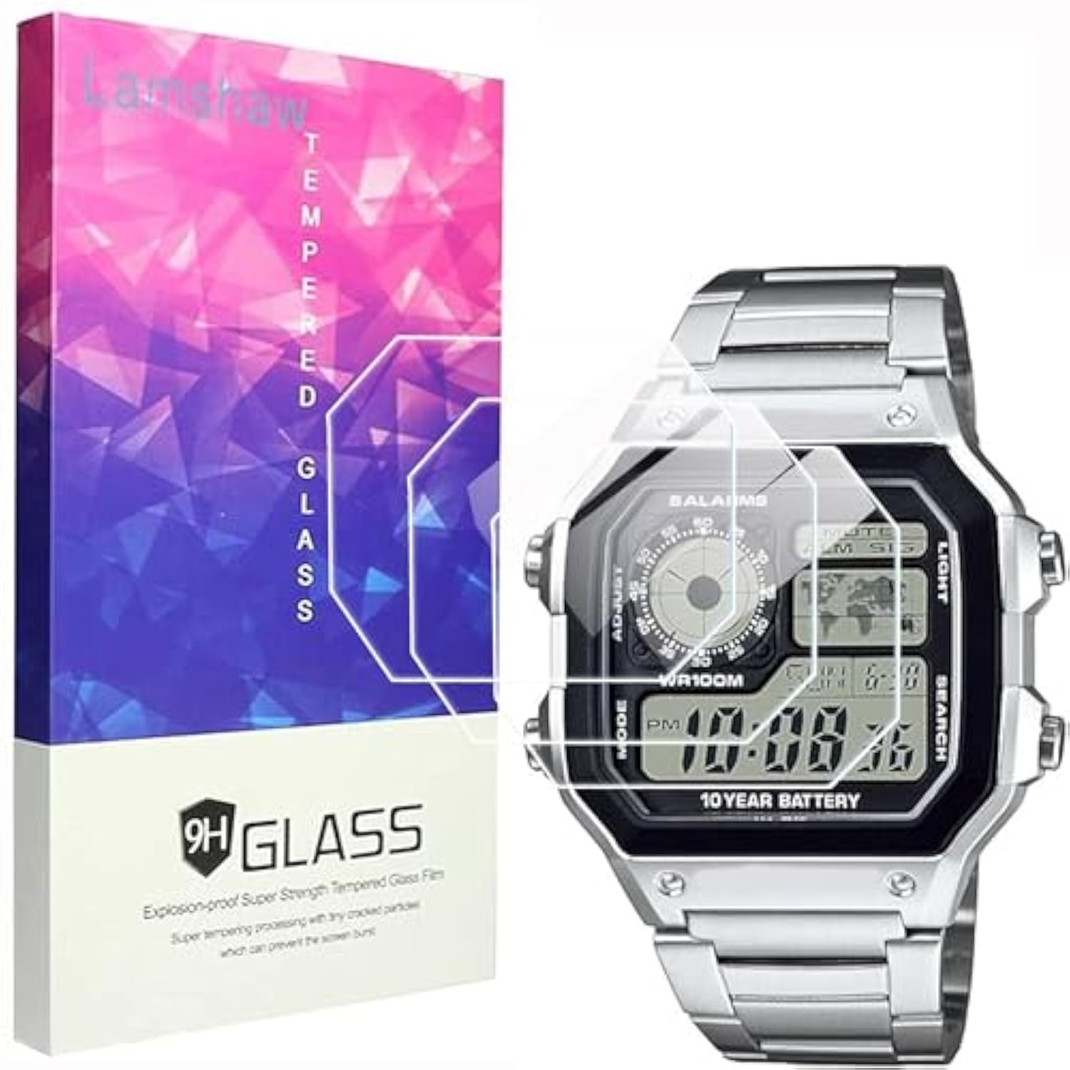 Ae-1200Wh Watch Screen Protector, [3 Pack] 9H Tempered Glass Screen Protector Film Compatible For Ca-Sio Ae-1200, Ae-1200Wh, Ae-1300 (3 Pack)