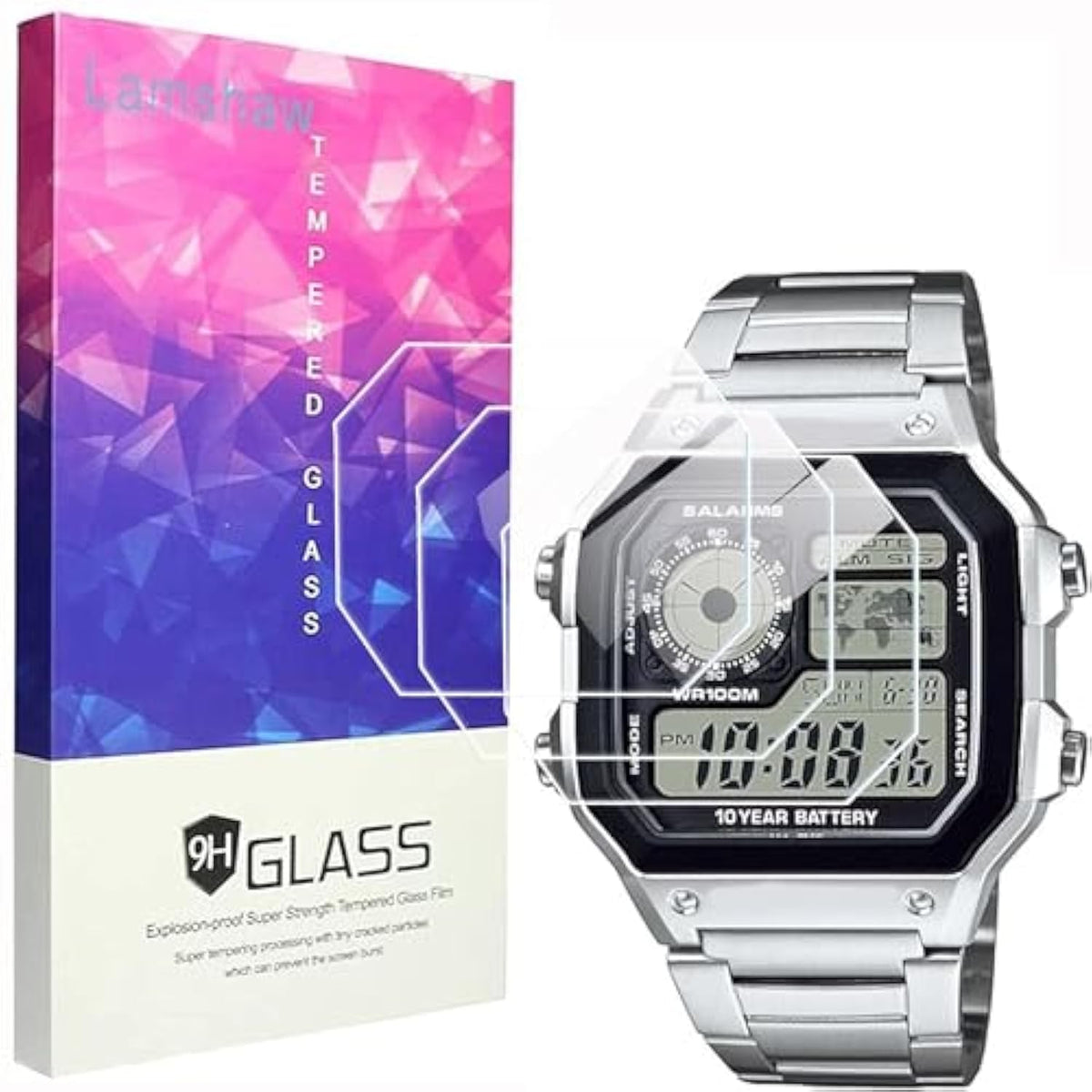 Ae-1200Wh Watch Screen Protector, [3 Pack] 9H Tempered Glass Screen Protector Film Compatible For Ca-Sio Ae-1200, Ae-1200Wh, Ae-1300 (3 Pack)