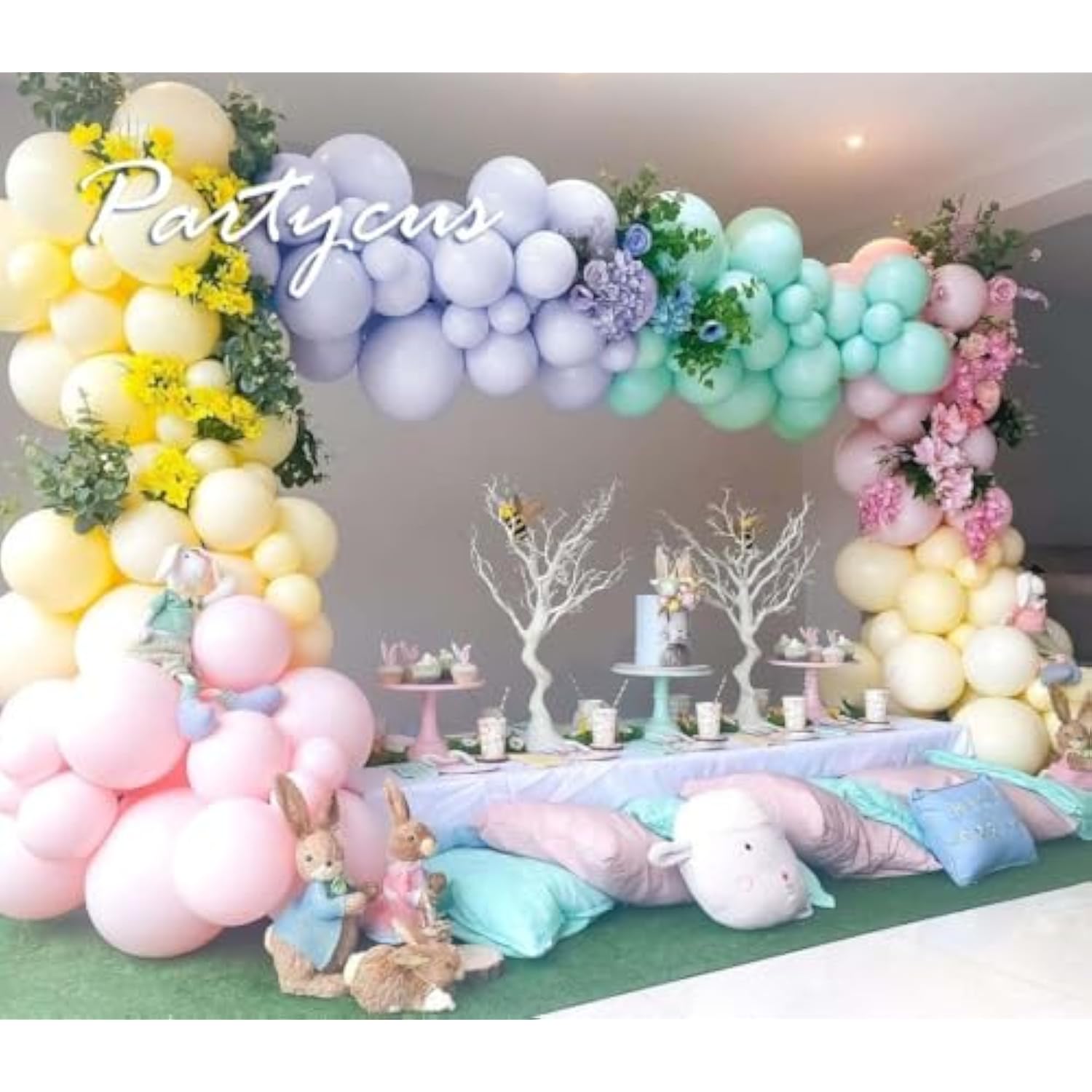 Pastel Balloon Garland Kit - Double Stuffed Pink Purple Yellow Green Metallic Lilac Balloon Arch For Baby Shower Birthday Spring Party Decoration