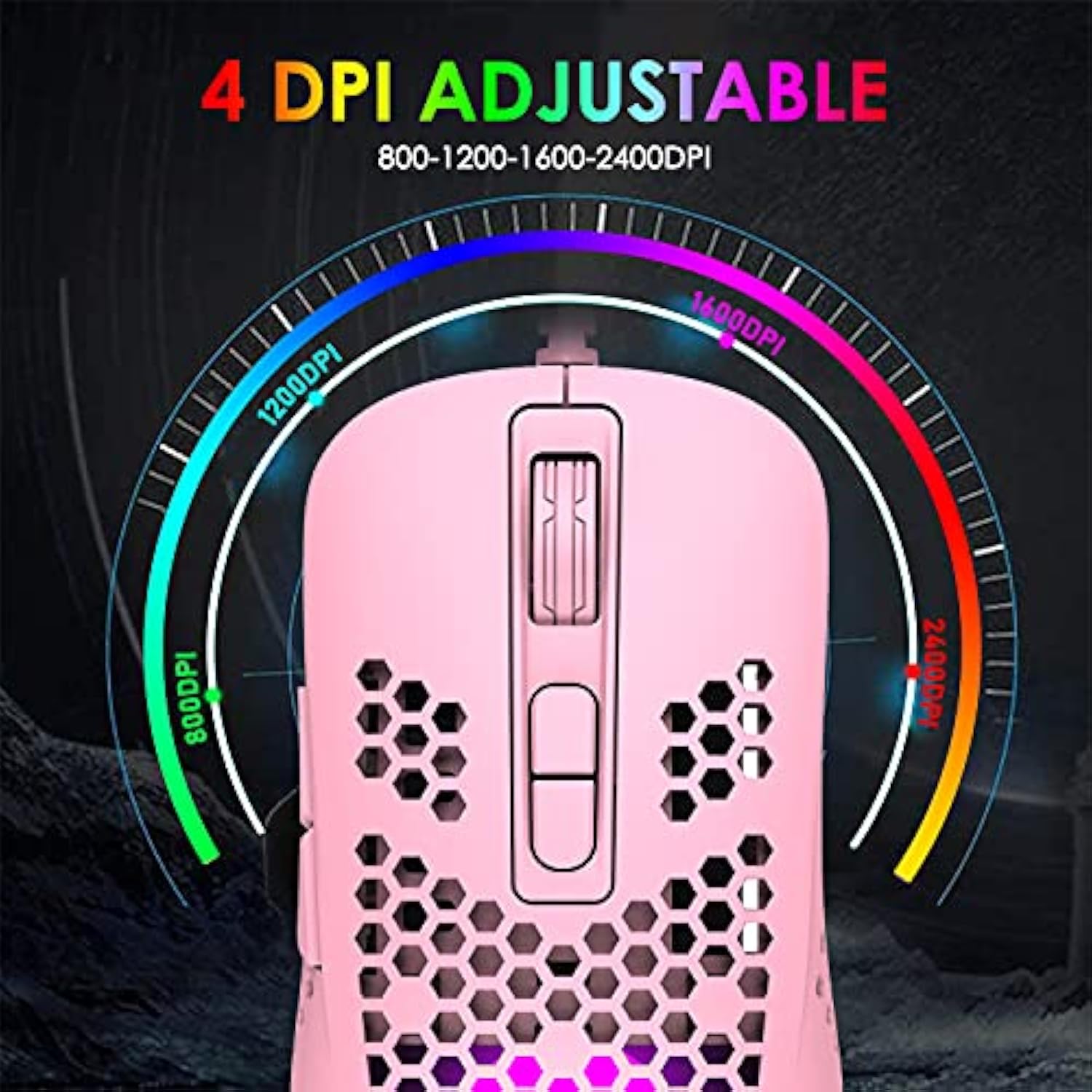 Lightweight Gaming Mouse Wired,Usb Optical Computer Mice With Rgb Backlit,4 Adjustable Dpi Up To 2400,Ergonomic Gamer Laptop Pc Mouse With Honeycomb Shell For Windows 7/8/10/Xp Vista Linux -Pink