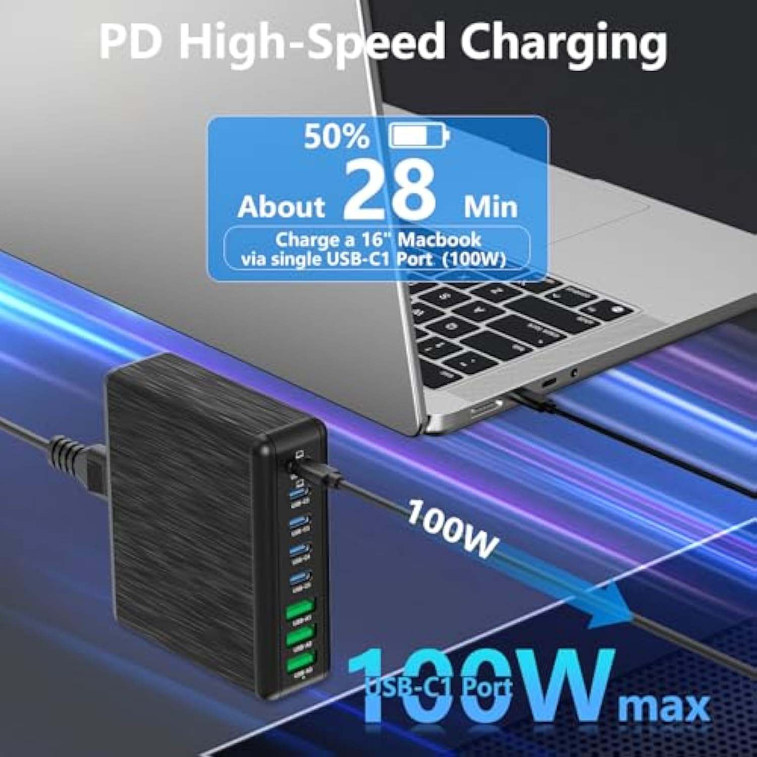 360W Usb C Charging Station - 8 Ports Fast Charger Block | Pd 100W | Gan Charger Block For Multiple Devices, Charging Hub For Laptop Macbook Pro/Air/Ipad Pro/Iphone