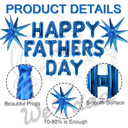 Fathers Day Balloons Blue Happy Fathers Day Balloon Banner Black Bow Tie Blue Star Necktie Balloons for Happy Father's Day Themed Party Supplies Decorations Balloon Set-19 Pcs