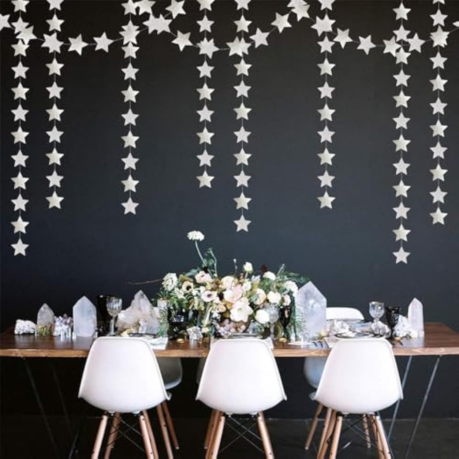 Glitter-Silver Party-Decorations Star Christmas Garland - 62Ft Birthday Twinkle Little Star Hanging Streamers Banner,Bachelorette Engagement Wedding New Years Supplies Decor