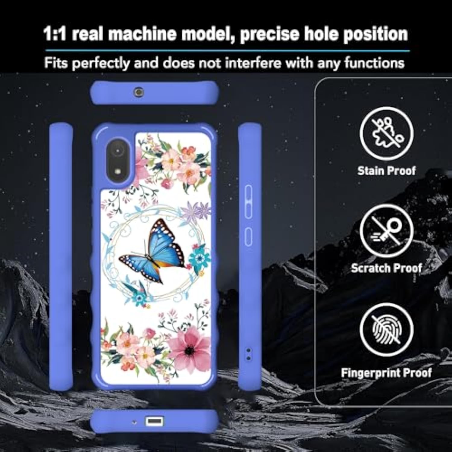 Cloud Stratus C8 Phone Case with Tempered Glass Screen Protector, Hard PC and Soft Silicone, Ring Support, Luminous Effect, Compatible with Cloud Mobile Stratus C8