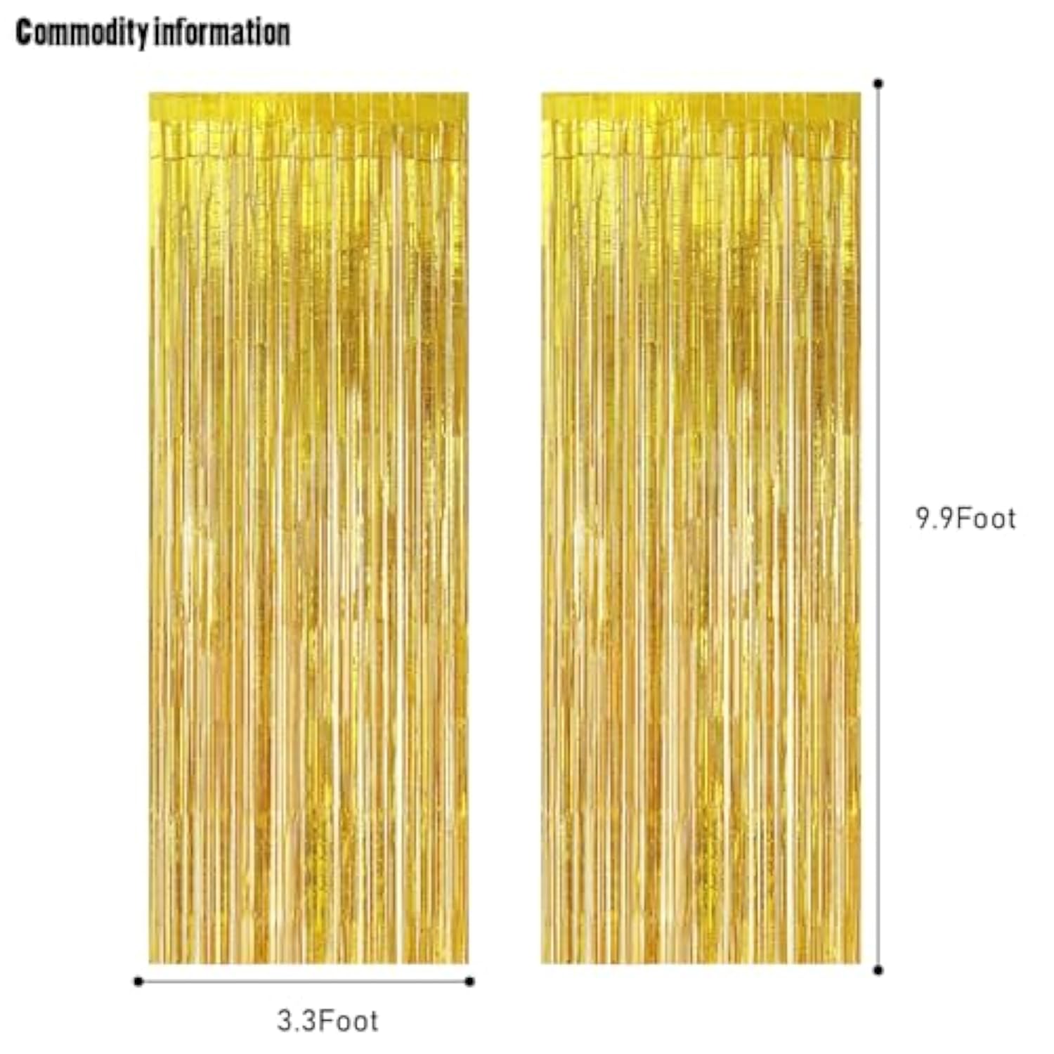 2-Pack Laser Gold Foil Fringe Curtains 3.3x8.2 ft for Party and Photo Backdrop