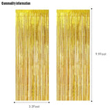 2-Pack Laser Gold Foil Fringe Curtains 3.3x8.2 ft for Party and Photo Backdrop