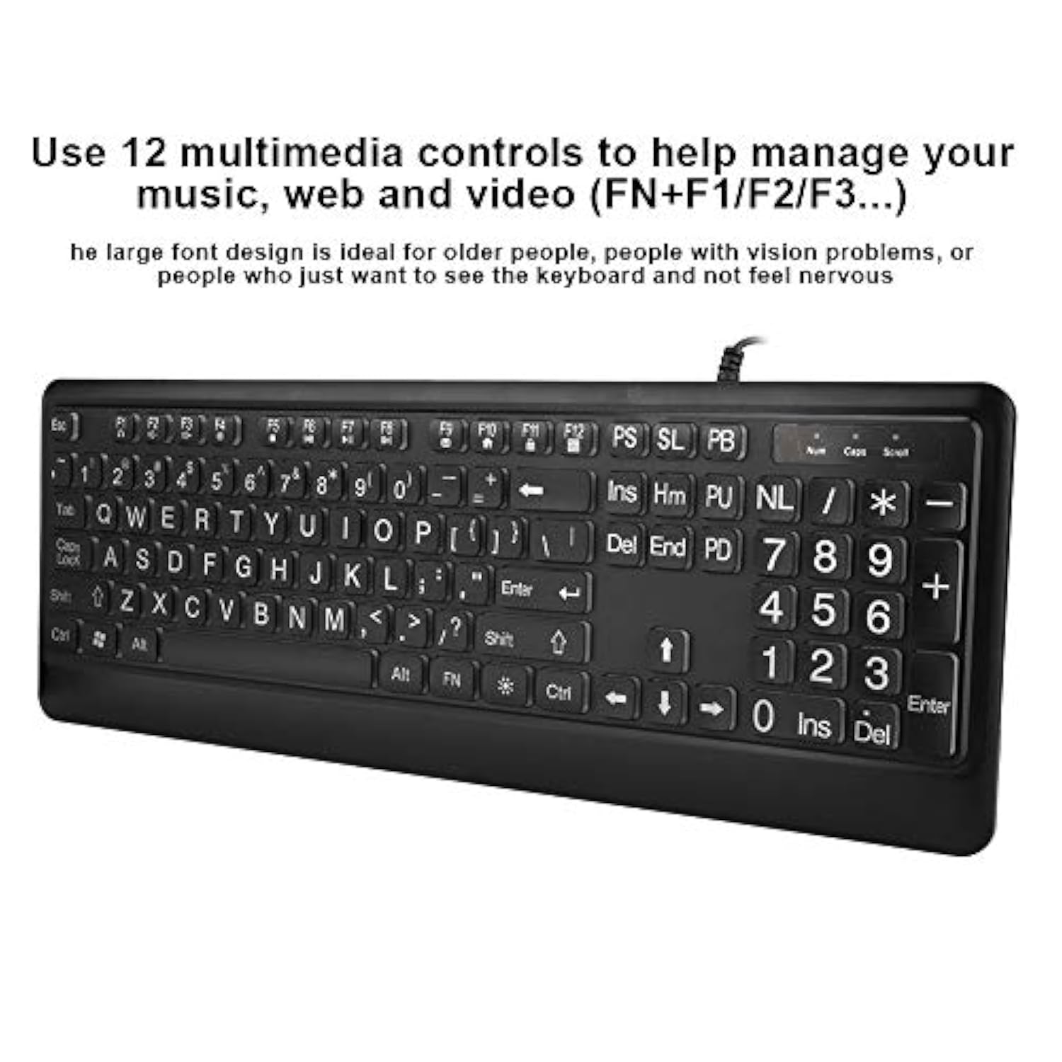 Large Font Keyboard,Large Font Usb White Led Backlit Keyboard 104 Keys Standar