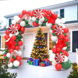 Christmas Balloon Arch kit with Red Green White Candy Cane Balloons Red Star Balloons for Holiday Christmas Party Decorations