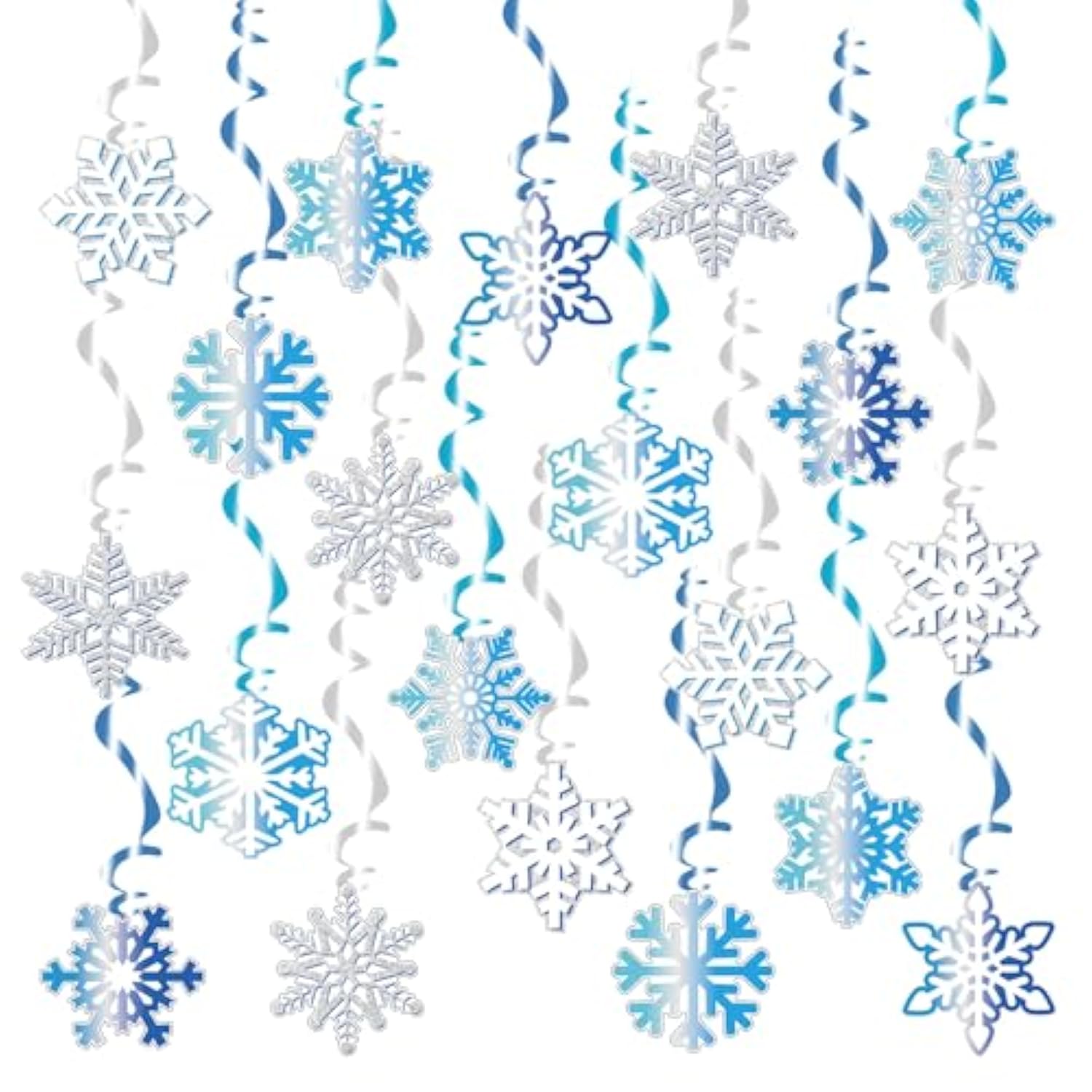 Christmas Snowflake Hanging Swirls White Blue Party Decor