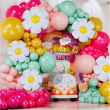 All-In-1 Daisy Balloons Garland Kit & Arch With Bonus Daisies – Small And Large Pastel Pink Green Yellow Two Groovy Balloons – Daisy Party Decorations For Birthday Or Baby Shower – Hippie Retro Floral
