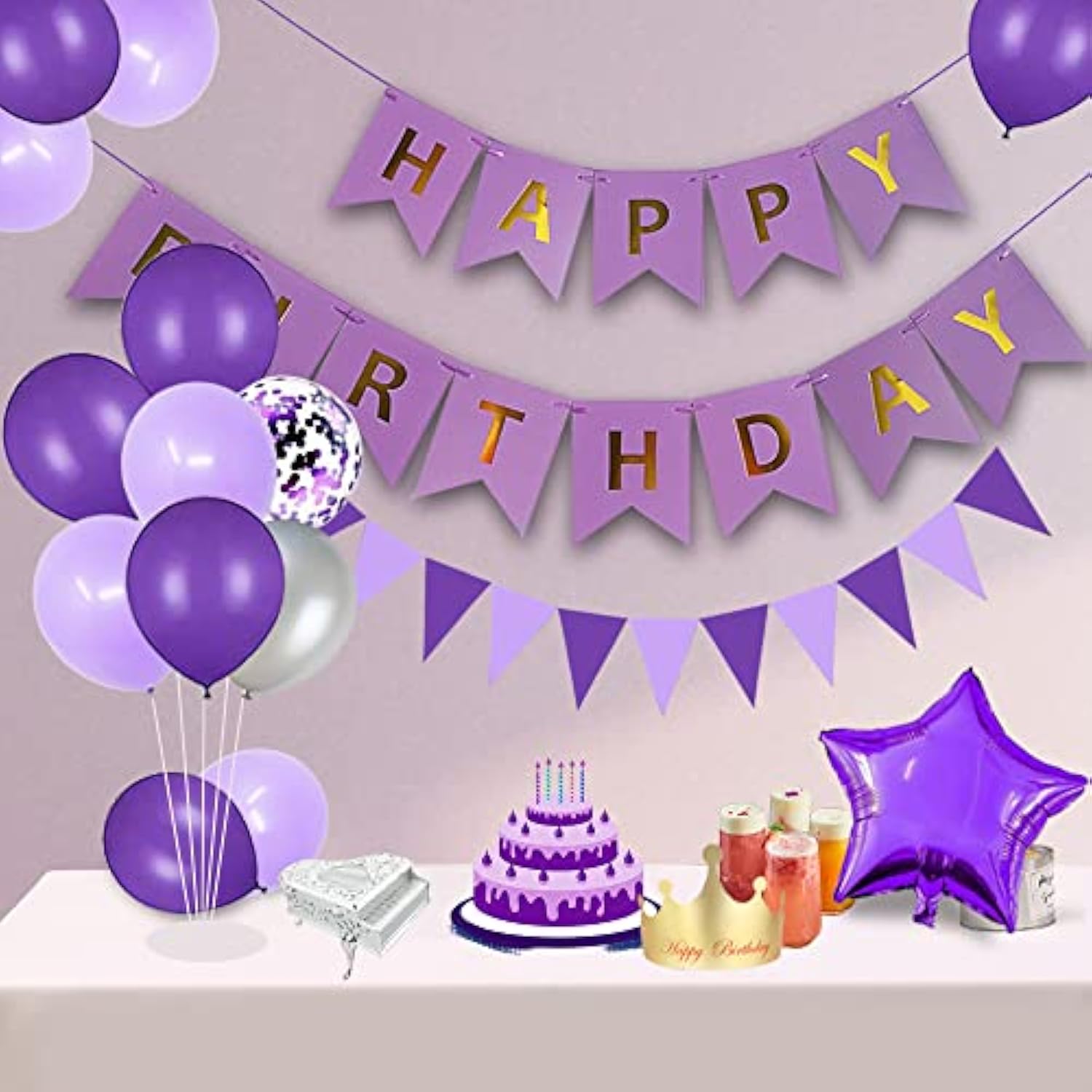 48Th Birthday Party Decorations Purple Happy Birthday Paper Banner Pur