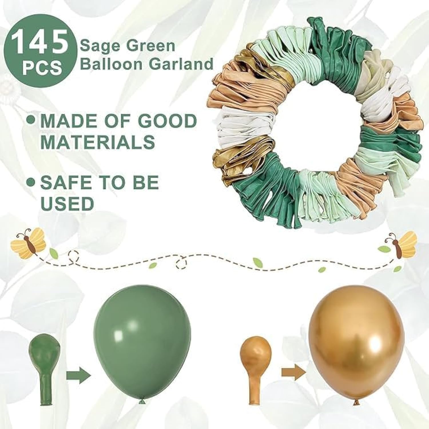 Sage Green Baby Shower Decor Kit: Balloons, Baby Blocks, Eucalyptus