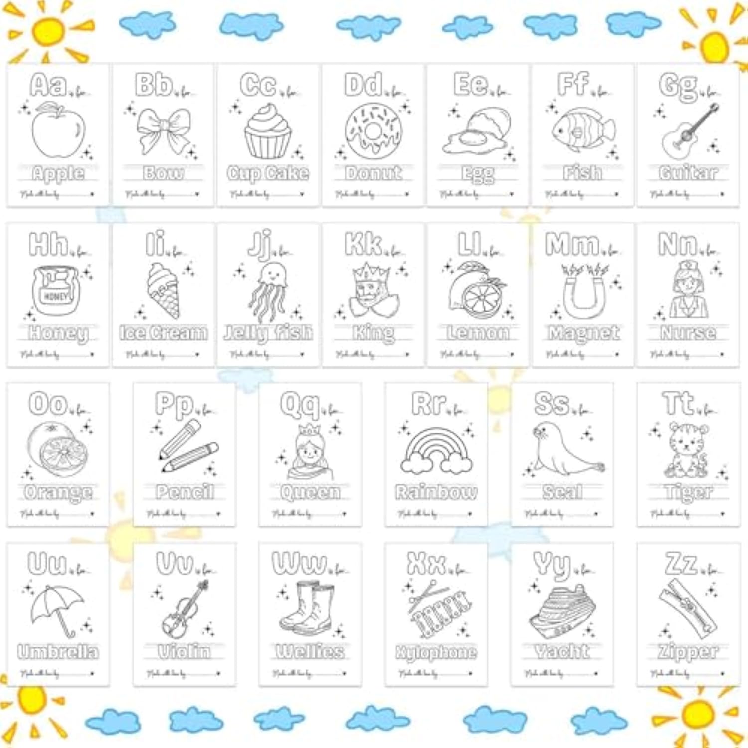Baby'S First Abc Book Baby Shower Activity Keepsake Game, Boho Sun Abc Coloring Baby Shower Guest Book, Sunshine Baby'S First Alphabet Coloring Book, A To Z Coloring Pages