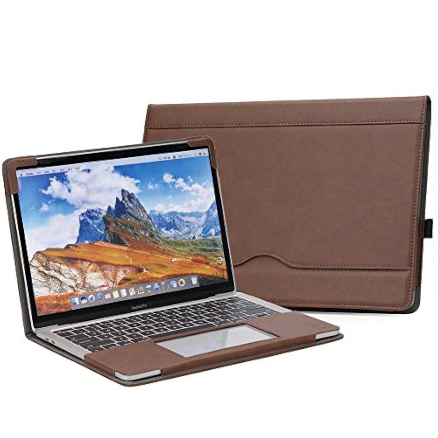 Tytx Compatible With Macbook Pro Leather Case 15 Inch 2016-2019 Release (A1990 A1707) Laptop Sleeve Protective Folio Book Cover With Vents, Dark Brown