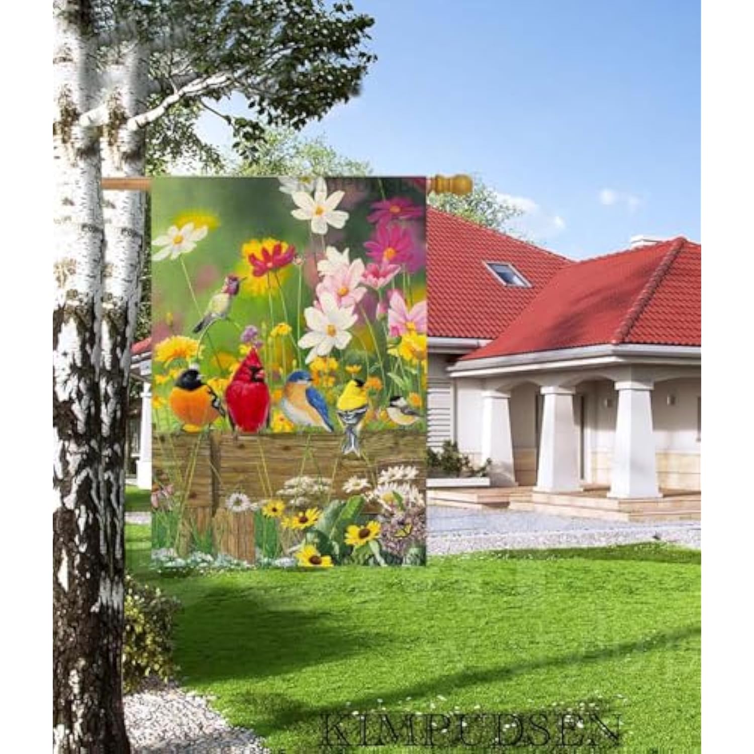 Hummingbird Spring House Flag Birds Floral Garden Flags 28X40 Double Sided, Large Burlap Yard Flags For Outside Seasonal Decoration
