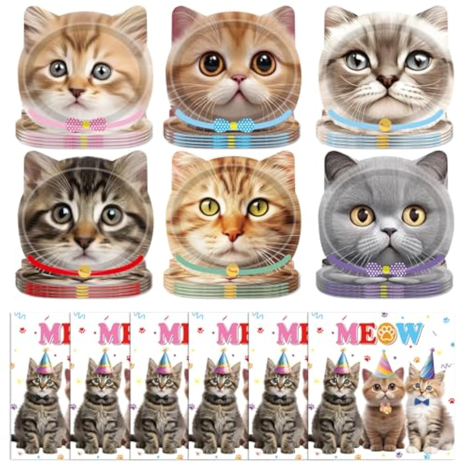 96 Pcs Cat Birthday Decorations Kitten Party Disposable Tableware With Party Plates Paper Napkins Dinnerware For Cats Themed Birthday Parties Supplies Serves 48 Guests