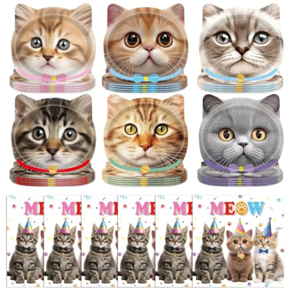 96 Pcs Cat Birthday Decorations Kitten Party Disposable Tableware With Party Plates Paper Napkins Dinnerware For Cats Themed Birthday Parties Supplies Serves 48 Guests