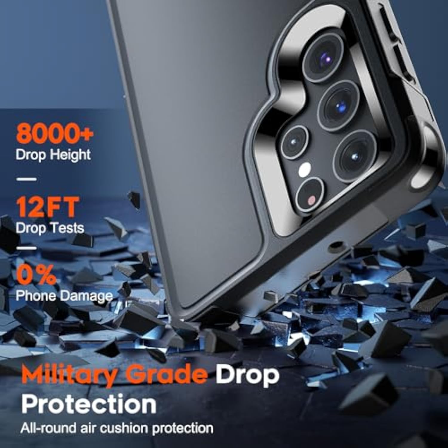 Designed For Samsung Galaxy S22 Ultra Case,12 Ft Grade Drop Protection,Dual Layer Heavy Duty Protective Cover Shockproof With Non-Slip Phone Case For Galaxy S22 Ultra 6.8 Inch,Black