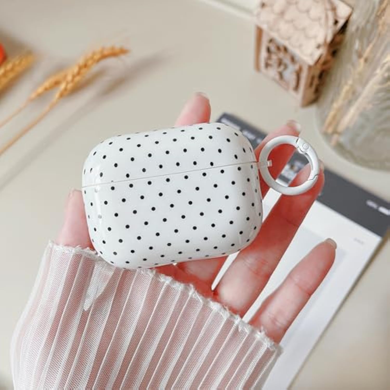 AirPods Pro 2 Case with Cleaner Kit Cute Polka Dot Pattern Design for Women Girls Keychain Protective Shockproof Cover for AirPods Pro 2nd/1st Generation White