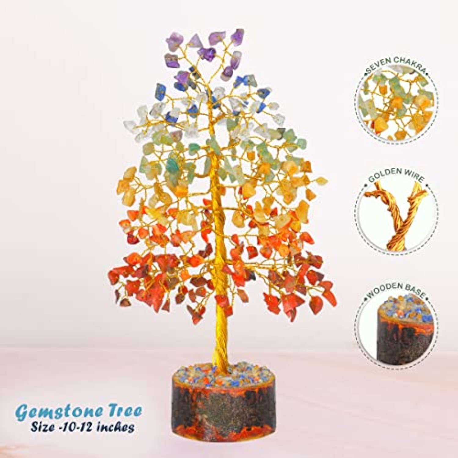 Seven Mix Chakra Tree Natural Healing Crystal Gemstone Feng Shui Money Bonsai Trees Home Decor Prosperity Aura Cleansing For Wealth And Luck Golden Wire Size 10 Inch