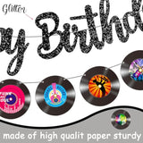 3Pcs Rock And Roll Vinyl Records Birthday Party Decorations Retro Vinyl Record Cutout Banners With Black Glitter Happy Birthday Banner For 50S 70S 90S Style Birthday Rock Music Dj Party Baby Shower Supplies