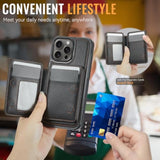 Compatible With Magsafe Wireless Charing For Iphone 15 Pro Max 6.7" Wallet Case, Rfid Blocking Card Holder 2 In 1 Detachable Wallet Kickstand Shockproof Case, Black