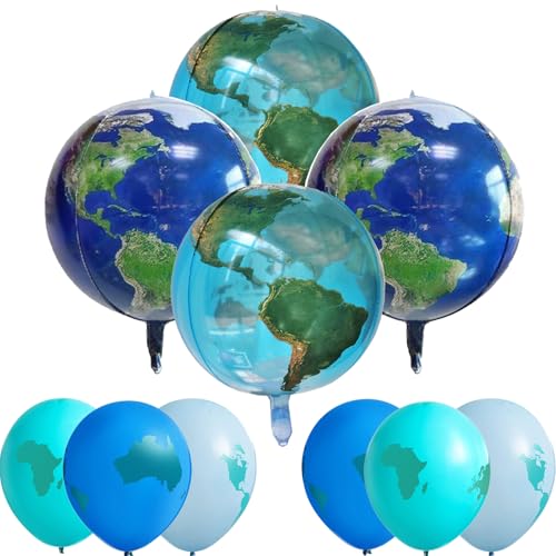 10 Pcs 22 Inch Earth Globe 4D Sphere Planet Balloons 12 Inch World Map Latex Balloons for Travel Space Theme Birthday Party Decorations Earth Day Decorations