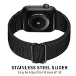 Xl Stretch Solo Loop Band Compatible With Apple Watch Series 10/9/8/7/6/5/4 Se Ultra 2/1 49Mm 46Mm 45Mm 44Mm, Adjustable Stretchy Elastic Nylon Braided Sport Strap For Iwatch Women Men, Black