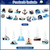 Nautical Themed Birthday Party Decorations for Ocean Ferry Banner Backdrop Honeycomb Centerpiece Hanging Swirl for Cruise Ship Party Supplies Decor
