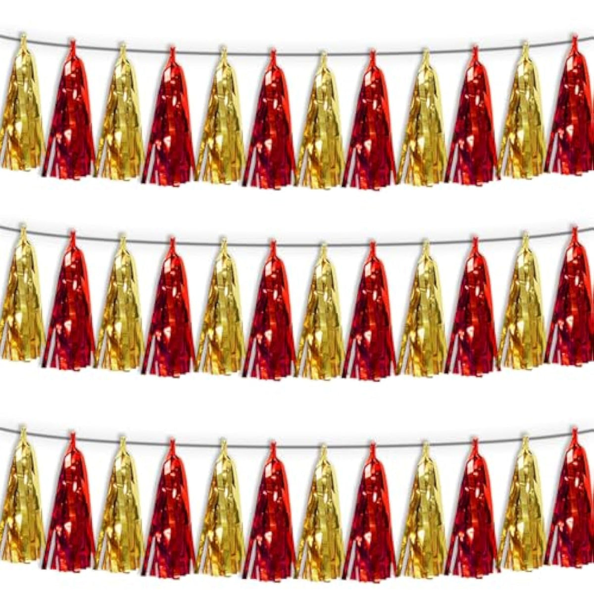 3P Red Gold Tassel Banner Garland Metallic Foil Fringe Banner Tinsel Tassels Streamer Banner Backdrop For Parade Floats Graduation Halloween, Christmas, Baby Bridal Shower Party Decorations